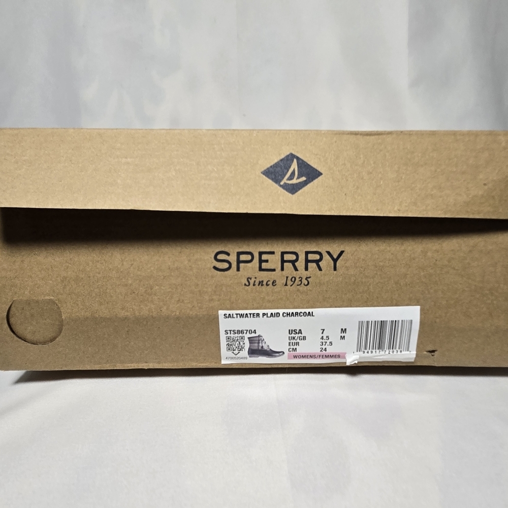 Sperry Saltwater Black and Charcoal Gray Plaid Women's Duck Boots NEW! - Picture 12 of 15